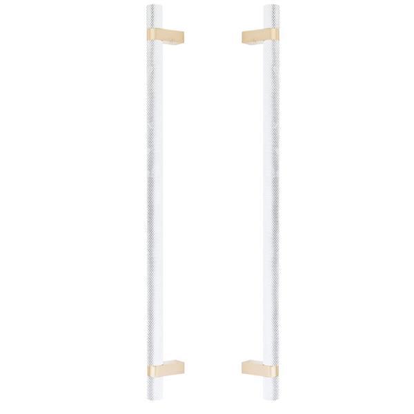 Emtek - Glass Shower Door Back to Back, Select Bar Appliance Pull 18 Inch C-C, Rectangular Bar Stem, Knurled Bar