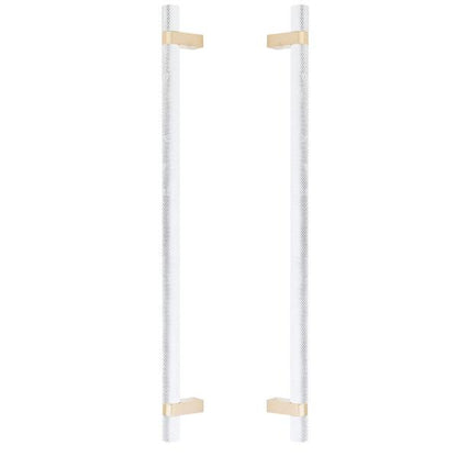 Emtek - Glass Shower Door Back to Back, Select Bar Appliance Pull 18 Inch C-C, Rectangular Bar Stem, Knurled Bar