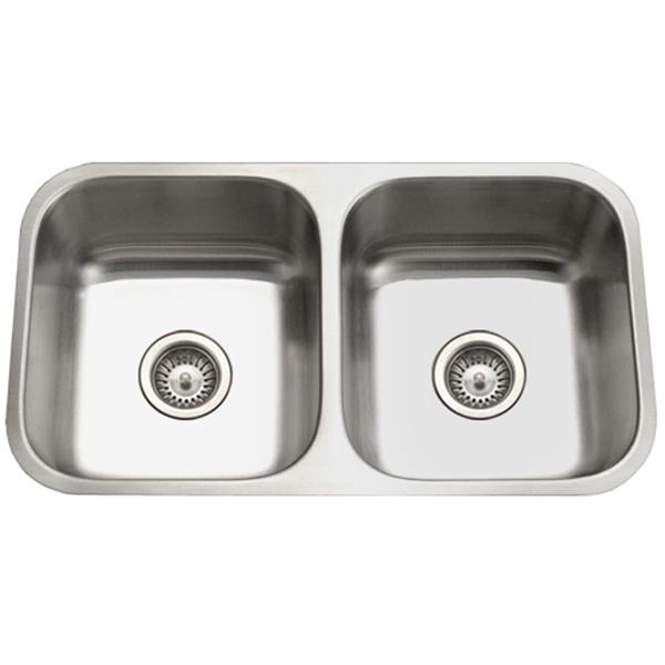 Hamat - Enterprise 32 Inch Undermount Stainless Steel 50/50 Double Bowl Kitchen Sink, 18 Gauge