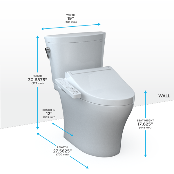 Toto - Washlet+ Aquia Iv Arc Two-Piece Elongated Dual Flush 1.28 And 0.9 Gpf Toilet With C2 Bidet Seat, Cotton White