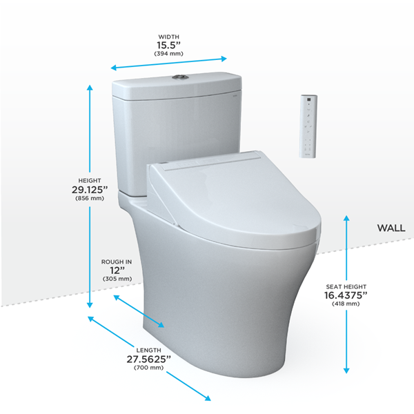 Toto - Washlet+  Aquia Iv Two-Piece Elongated Dual Flush 1.28 And 0.9 Gpf Toilet And Washlet C5 Bidet Seat, Cotton White