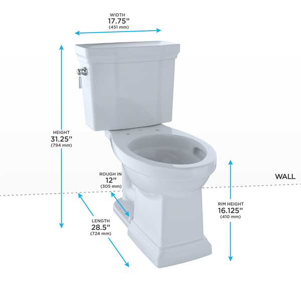 Toto - Promenade II 1G Two-Piece Elongated 1.0 Gpf Universal Height Toilet, Ebony