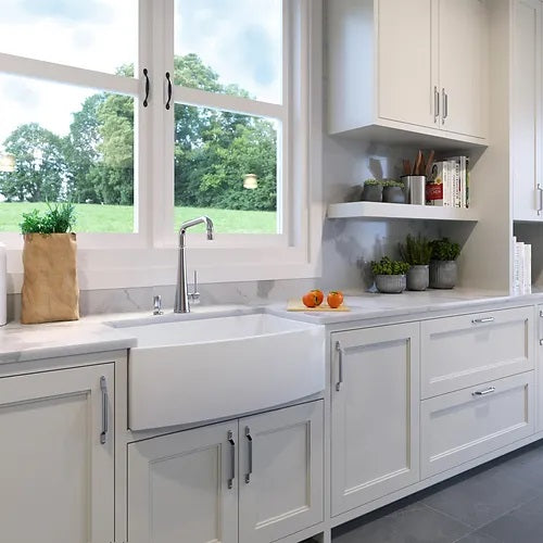 Nantucket Sinks - Italian Made Fine Fireclay Curved Apron Farmer Sink Finished In A White  Finish