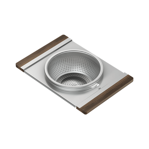 Julien - Serving board with bowl and colander for Fira Sink, Walnut Handles, 12X17-1/4X4