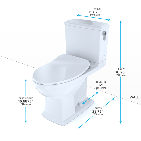 Toto - Connelly Two-Piece Elongated Dual Flush 1.28 And 0.9 Gpf With Cefiontect And Right Lever, Washlet+ Ready, Cotton White