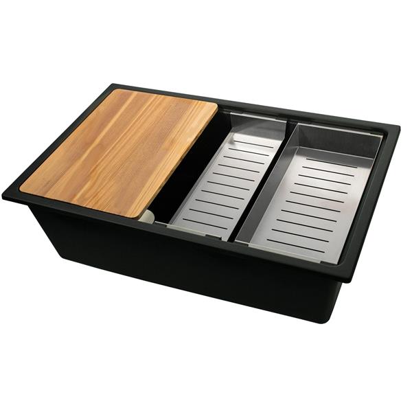 Nantucket Sinks - 30 Inch Dualmount Granite Composite Prep-Station With Side Set Drain - Matte Black