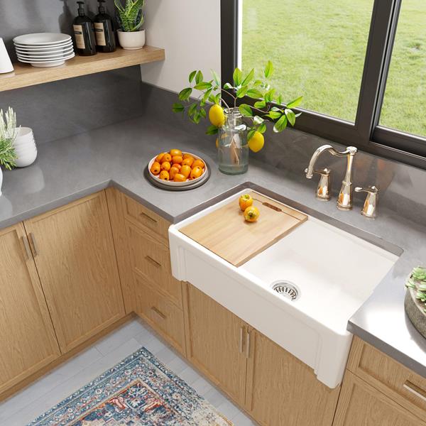 Nantucket Sinks - 30-Inch Single Bowl Workstation Fireclay Sink With Cuttingboard
