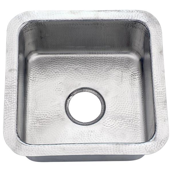 Nantucket Sinks - 16.5 Inch Square Hammered Stainless Bar Sink