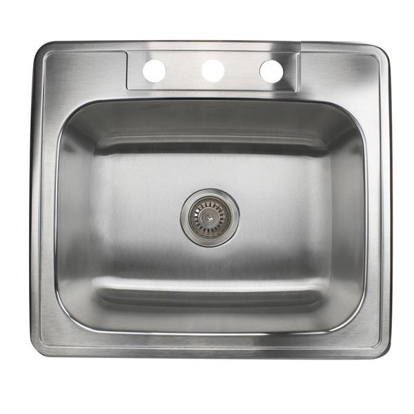 Nantucket Sinks - 25 Inch Small Rectangle Single Bowl Self Rimming Stainless Steel Drop In Kitchen Sink, 18 Gauge. 3 Faucet Holes