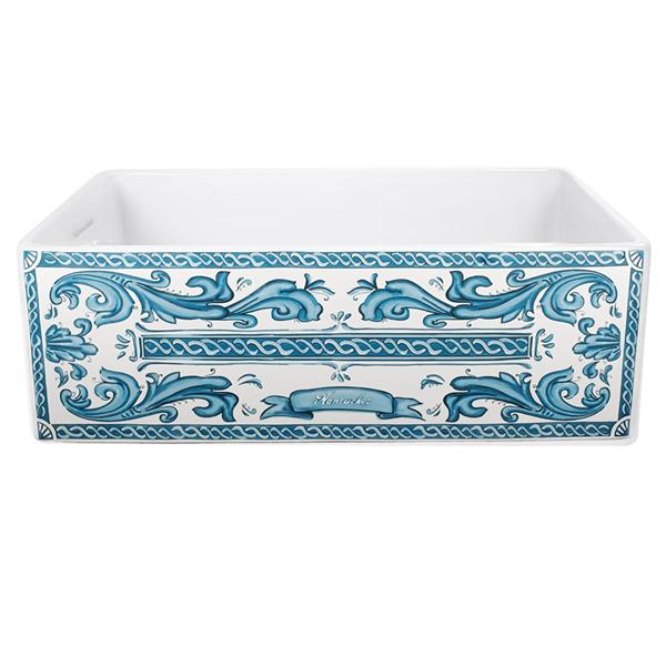 Nantucket Sinks - 33-Inch Farmhouse Fireclay Sink  With blue hues Apron