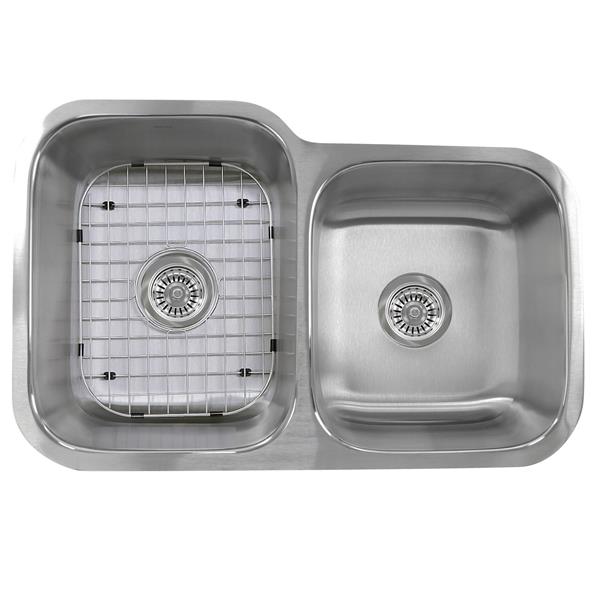 Nantucket Sinks - 32 Inch (60/40 Double Bowl) Undermount Stainless Steel Kitchen Sink, 18 Gauge