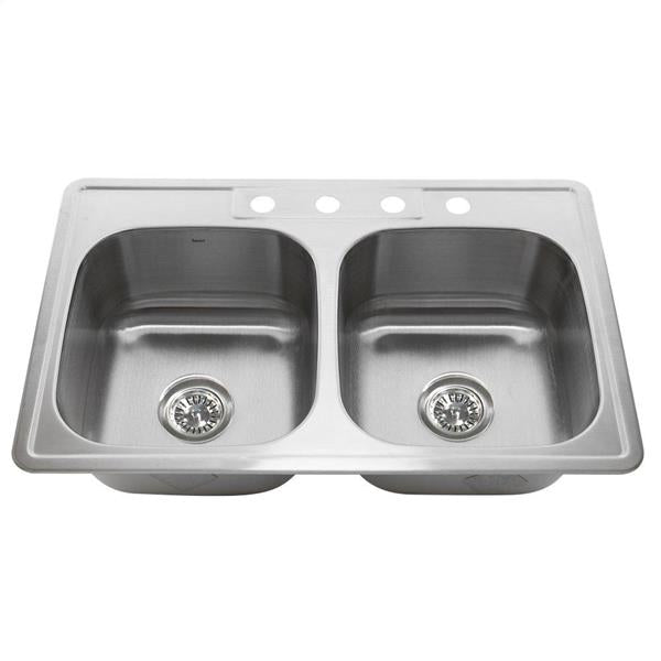 Nantucket Sinks - 33 Inch Double Bowl Equal Self Rimming Stainless Steel Drop In Kitchen Sink, 18 Gauge