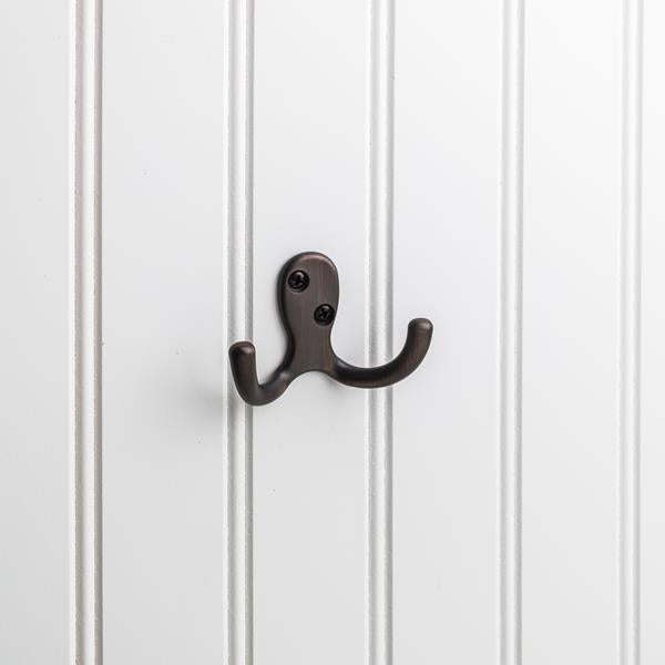 Elements - 1-7/8 Inch Double zinc wall mount coat hook.