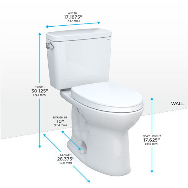 Toto - Drake Two-Piece Elongated 1.28 Gpf Tornado Flush  Toilet With  Softclose Seat, Washlet+ Ready