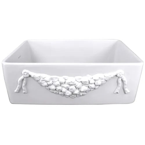 Nantucket Sinks - Farmhouse Fireclay Apron Sink With An Embossed Decorative Design