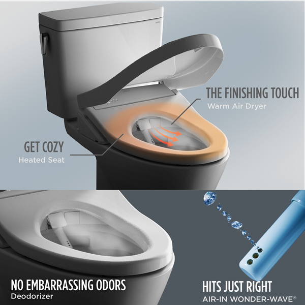 Toto - Washlet S7A Electronic Bidet Toilet Seat, Ewater+ Bowl And Wand Cleaning, Auto Open And Close Contemporary Lid, Round