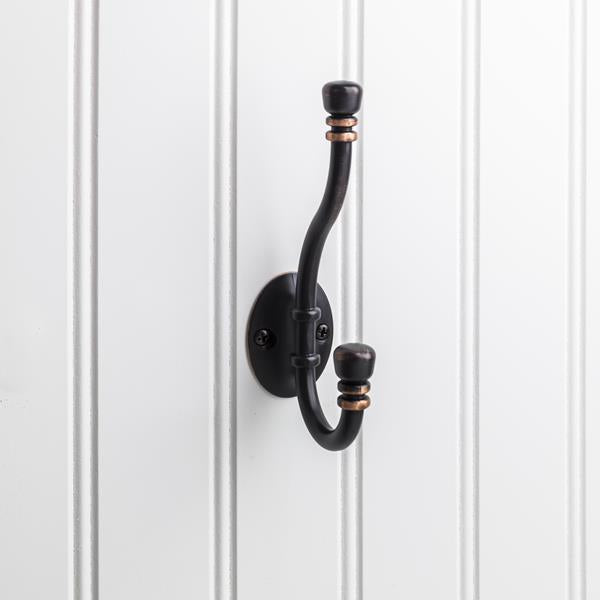 Elements - 5-3/16 Inch Double zinc wall mount decorative coat hook.