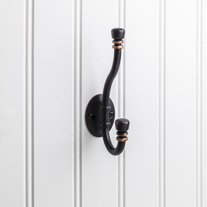 Elements - 5-3/16 Inch Double zinc wall mount decorative coat hook.
