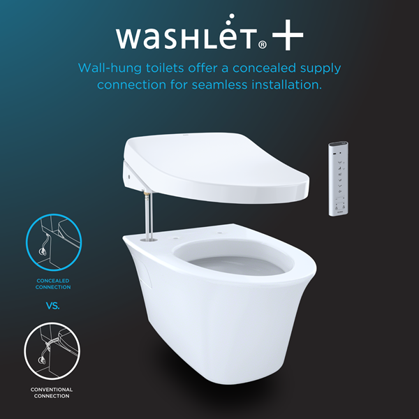 Toto - Washlet+ Ep Wall-Hung Elongated Toilet And Washlet C5 Bidet Seat And Duofit In-Wall 0.9 And 1.28 Gpf Dual-Flush Tank System