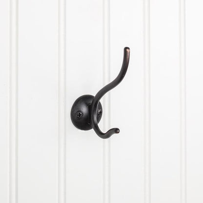 Elements - 3-13/16 Inch Double zinc wall mount decorative coat hook.