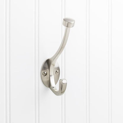 Elements - 5-1/2 Inch Double zinc wall mount decorative coat hook.
