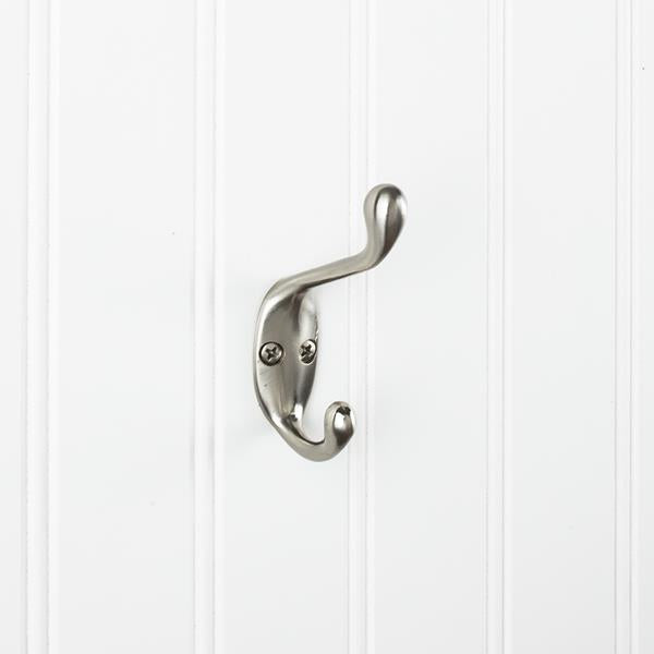 Elements - 3-3/8 Inch Double zinc wall mount coat hook.