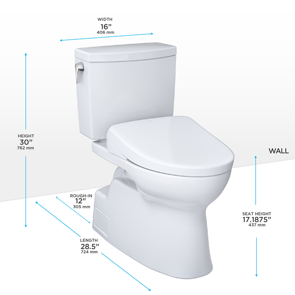 Toto - Washlet+ Vespin II 1G Two-Piece Elongated 1.0 Gpf Toilet With Auto Flush Washlet+ S7A Contemporary Bidet Seat, Cotton White