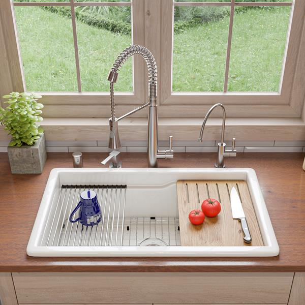 Alfi - 32 x 19 Inch Workstation Step Rim Single Bowl Fireclay Undermount / Drop In Kitchen Sink