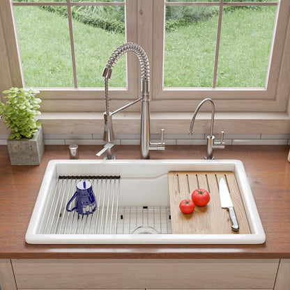 Alfi - 32 x 19 Inch Workstation Step Rim Single Bowl Fireclay Undermount / Drop In Kitchen Sink