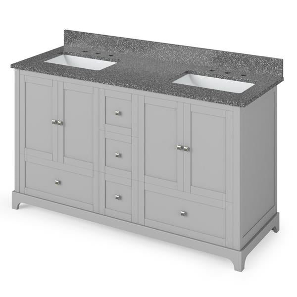 Jeffrey Alexander - 60 Inch Addington Vanity with Vanity Top and two undermount rectangle bowls