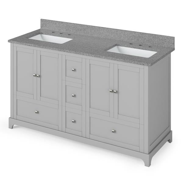 Jeffrey Alexander - 60 Inch Addington Vanity with Vanity Top and two undermount rectangle bowls
