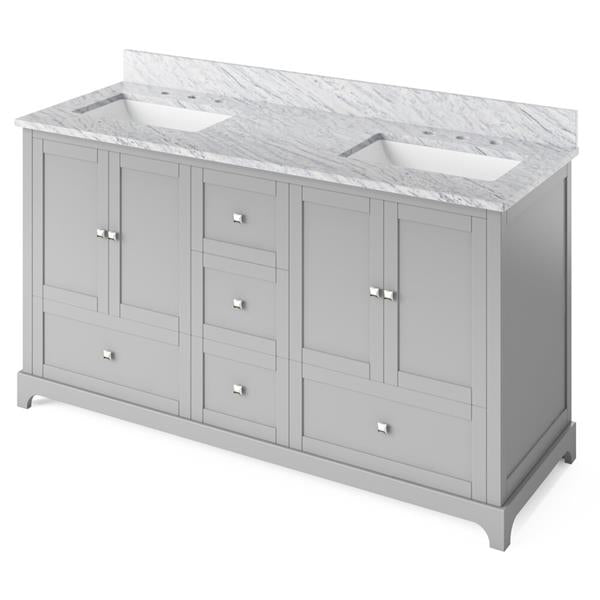 Jeffrey Alexander - 60 Inch Addington Vanity with Vanity Top and two undermount rectangle bowls