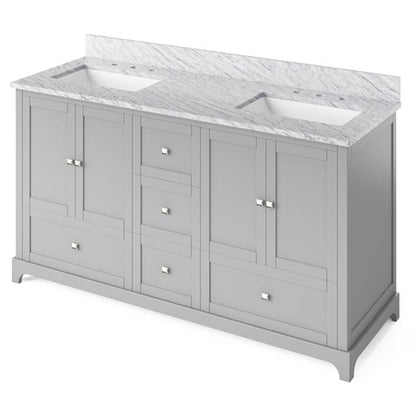 Jeffrey Alexander - 60 Inch Addington Vanity with Vanity Top and two undermount rectangle bowls
