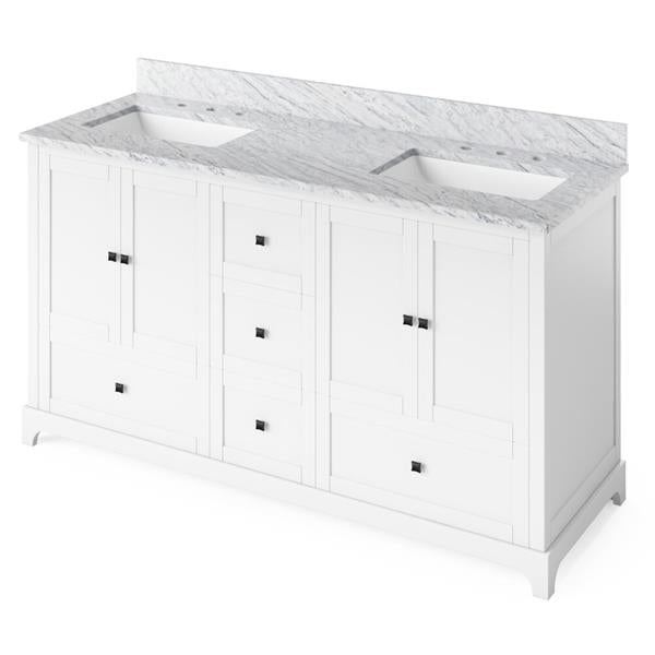 Jeffrey Alexander - 60 Inch Addington Vanity with Vanity Top and two undermount rectangle bowls