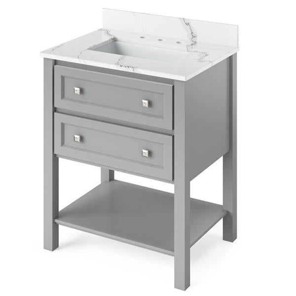 Jeffrey Alexander - 30 Inch Adler Vanity with Vanity Top and undermount rectangle bowl
