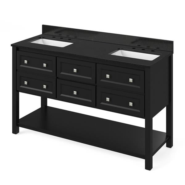 Jeffrey Alexander - 60 Inch Adler Vanity with Vanity Top and two undermount rectangle bowls