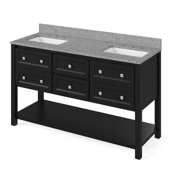 Jeffrey Alexander - 60 Inch Adler Vanity with Vanity Top and two undermount rectangle bowls