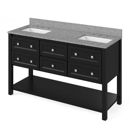 Jeffrey Alexander - 60 Inch Adler Vanity with Vanity Top and two undermount rectangle bowls