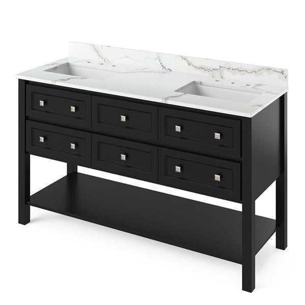 Jeffrey Alexander - 60 Inch Adler Vanity with Vanity Top and two undermount rectangle bowls