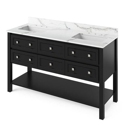 Jeffrey Alexander - 60 Inch Adler Vanity with Vanity Top and two undermount rectangle bowls