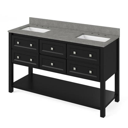 Jeffrey Alexander - 60 Inch Adler Vanity with Vanity Top and two undermount rectangle bowls