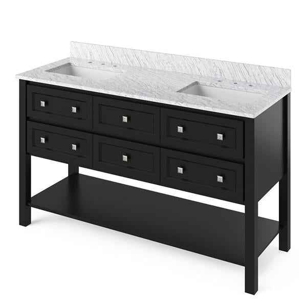Jeffrey Alexander - 60 Inch Adler Vanity with Vanity Top and two undermount rectangle bowls
