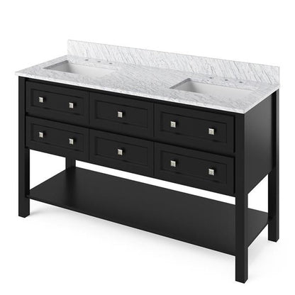 Jeffrey Alexander - 60 Inch Adler Vanity with Vanity Top and two undermount rectangle bowls