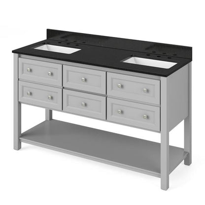 Jeffrey Alexander - 60 Inch Adler Vanity with Vanity Top and two undermount rectangle bowls