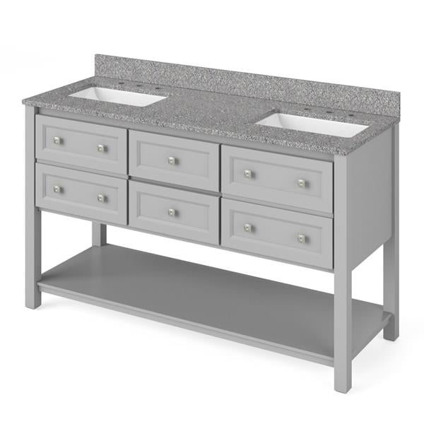 Jeffrey Alexander - 60 Inch Adler Vanity with Vanity Top and two undermount rectangle bowls
