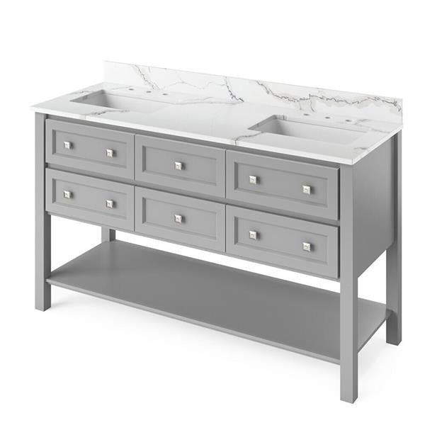 Jeffrey Alexander - 60 Inch Adler Vanity with Vanity Top and two undermount rectangle bowls