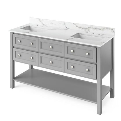 Jeffrey Alexander - 60 Inch Adler Vanity with Vanity Top and two undermount rectangle bowls