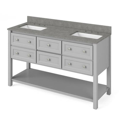Jeffrey Alexander - 60 Inch Adler Vanity with Vanity Top and two undermount rectangle bowls