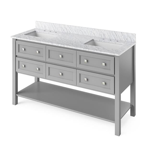 Jeffrey Alexander - 60 Inch Adler Vanity with Vanity Top and two undermount rectangle bowls