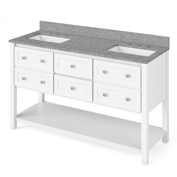 Jeffrey Alexander - 60 Inch Adler Vanity with Vanity Top and two undermount rectangle bowls